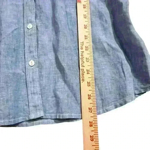 Foxcroft Women's Linen Chambray Button-up Collared Shirt Size 10 Blue Casual - Picture 5 of 8